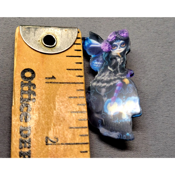 Gothic Fairy Sugar Skull Resin Brooch Jewerley Pin Women Day of the Dead Blue - Picture 2 of 4